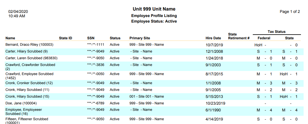 sample profile listing report